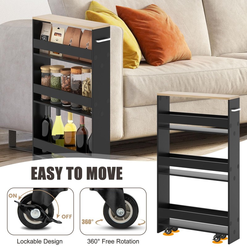 Giantex Kitchen Slim Storage Cart - 4 Tier Rolling Side
