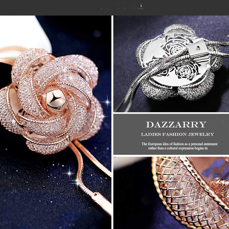 DAZZARRY Women's Lariet Rose Flower Long Necklace Elegant Accessory Present