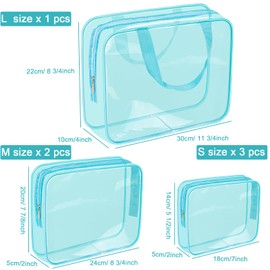 APREUTY Clear Makeup Bags, TSA Approved 6 Pcs Cosmetic Makeup Bags Set Clear PVC with Zipper Handle Portable Travel Luggage Pouch Airport Airline Vacation Organization(Light Blue)