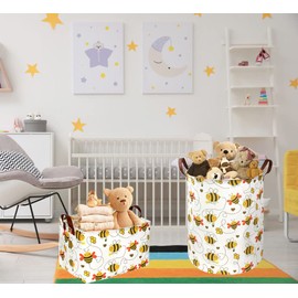 Essme Rectangular Kids Storage Bins,Cute Storage Basket Organizer with Handles for Kids Room Decor,Yellow Basket,Gift Baskets Empty.(Bee)