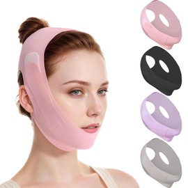 4PCS Faja Papada Facial Lifting,Faja Facial En V, Doble Reafirmante Y Lifting, Transpirable Y Ajustable, Elimina La Papada Y La Flacidez Facial,Portátil Para Uso Diurno Y Nocturno