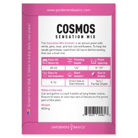 Cosmos Seeds for Planting Flowers (Sensation Mix) - Pretty Pink Cosmo Flower Seeds, Open Pollinated, Non-GMO Great for Flower Gardens, Hanging Baskets, Flower Pots, Window Baskets by Gardeners Basics