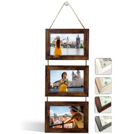 NEOWS Collage Picture Frame for Multiple Pictures - Decorative Picture Frame Set for Hanging on the Wall - Multiple Photo Frame Portrait Format with Cord for 10 x 15 Photos (Old Wood, 3 Horizontal