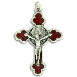 Gifts Catholic, Inc. Orthodox/Byzantine with Rose Red Enamel Rosary Crucifix Cross - 2 inch
