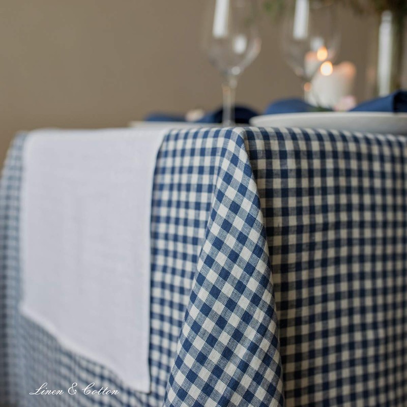 Linen & Cotton Gingham Tablecloth Estella - 100% Linen, White