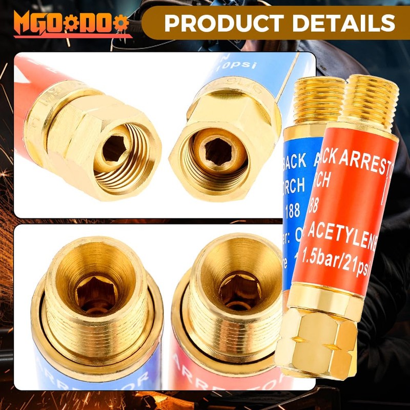 Mgoodoo 4Pcs Oxygen Acetylene Flashback Arrestors Set Torch End Standard