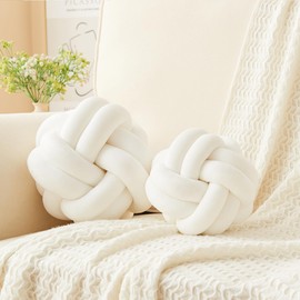 Petrella Knot Pillow Ball Throw Pillow Home Decor Aesthetic Round Cute Plush Pillows,White 8inch