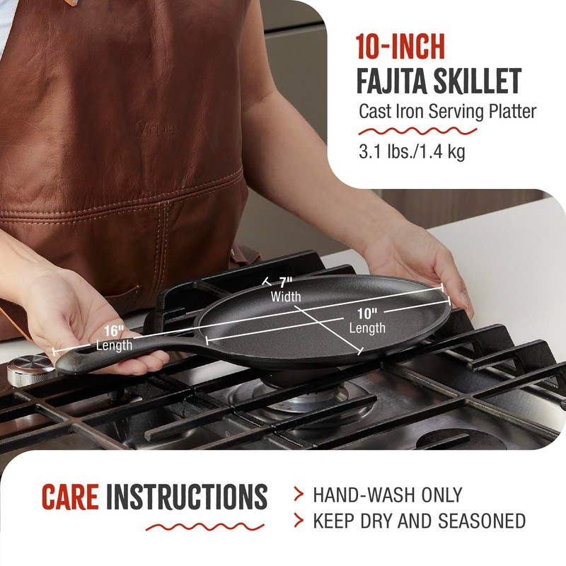 Victoria Cast Iron Fajita Skillet, Black Oval Cast Iron Serving