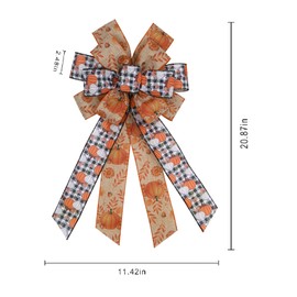 Large Fall Pumpkin Bow for Wreath, White Black Buffalo Plaid for Fall Thanksgiving Party Indoor Outdoor Door Wall Decoration Supplies