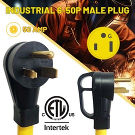 50 Amp Welder Splitter, Industrial Male Plug NEMA 6-50P to (2) 6-50R Female Connectors, 6 Gauge 250V NEMA 6-50 Y Splitter Power Cord Adapter, 6 AWG 3 Feet