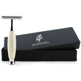 Jag Shaving Safety Razor Set - Double Edge Razor Blades Safety Razor - Leather Case - for Safety Razors - for Men and Women - Travel Razor - White Colour