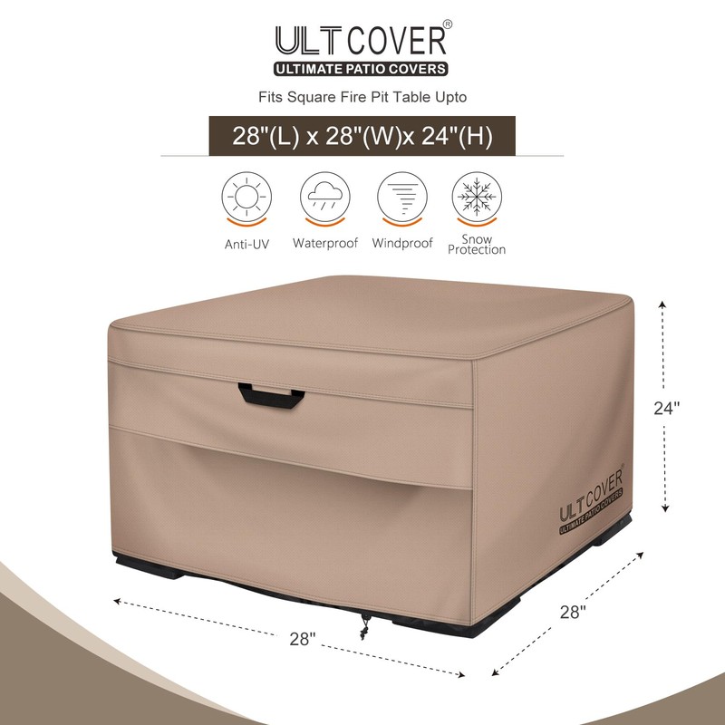 ULTCOVER Patio Fire Pit Table Cover Square 28 inch Outdoor