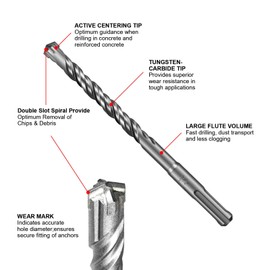 SALI SDS Plus Drill Bit Set 5 x 160 mm 10-Piece Hammer Drill Bit Set Concrete Drill Bit with 4 Carbide Tips and Precise Quick Drilling in Concrete Accessories Hammer Drill for Reinforced Concrete,