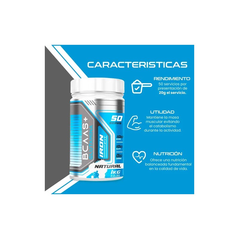 Aminoácidos Bcaas Glutamina Iron Fit 1kg Cu 2 Piezas