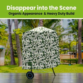 Camouflage BBQ Cover – Fresh Daisy Pattern | Waterproof Barbecue Protector for Kettle Grills – Garden Floral BBQ Cover with Storm Shield, 71x71x68cm