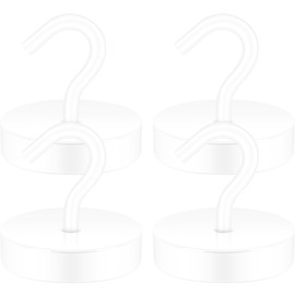 Neosmuk Magnetic Hooks, 120lb Extra Strong Magnet with Hook for Fridge,Heavy Duty Cruise Hook for Ceiling,Small Magnetic Holder for Van, Tool(White, Pack of 4)