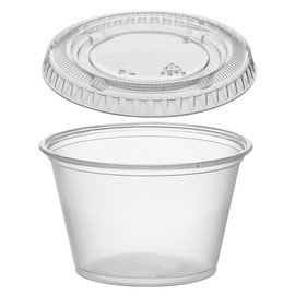 (125 Pack - 3.25oz) Portion Cups with Lids Clear Plastic Condiment Cups Sauce Cups Disposable Souffle Cups Jello Shot Cups