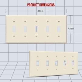 ENERLITES Five Gang Light Switch Wall Plate, Toggle Switch Plate, 5-Gang Standard Size 4.50" x 10.03", Unbreakable Polycarbonate Thermoplastic, 8815-LA, Light Almond