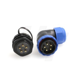 HangTon HE29 5 Pin Waterproof Connector Angled Plastic Threaded Outdoor Industrial Electrical Power 25Amp Circular Male Female Wire Cable Plug + Panel Socket (5 pin)