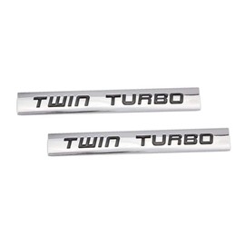 2X Twin Turbo Emblem 3D Metal Decal Fender Trunk Badge Nameplate Chrome Metal Fender Sticker Fit for Trunk Hood Door 3.5L 6.4L 6.7L (Black/Silver)
