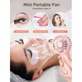 EasyAcc Mini Portable Fan Handheld, Lash Fan [12H Max Cooling Time] 3 Speed USB C Rechargeable Battery Pocket Personal Make up with Lanyard for Girls Women Travel Pink