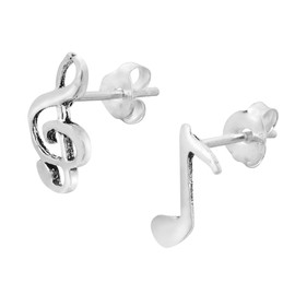 AeraVida Music Melody Eighth Note Treble Clef .925 Sterling Silver Mismatched Stud Earrings | Treble Bass Clef Earrings | Music Note Earrings | Mismatched Earrings for Women