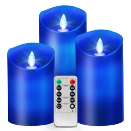 Windshell Blue Flame Candles (Blue LED Light Source), Moving Wick Design, Real Wax/Battery Operated, Remote Control with Timer and Dimmer