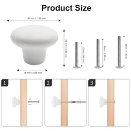 OctinPris 10pack White Kitchen Cabinet Knobs White Closet Door Knob Round Ceramic Drawer Knob Dresser Pull Handle 32mm/1.25" with 3-Sized