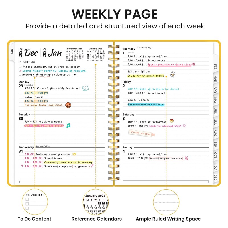 2026 Planner, Weekly and Monthly Planner, January 2026 - December
