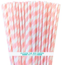 Striped Paper Straws - Light Pink White - Valentine Party Supply - 7.75 Inches - Pack of 100- Outside the Box Papers Brand