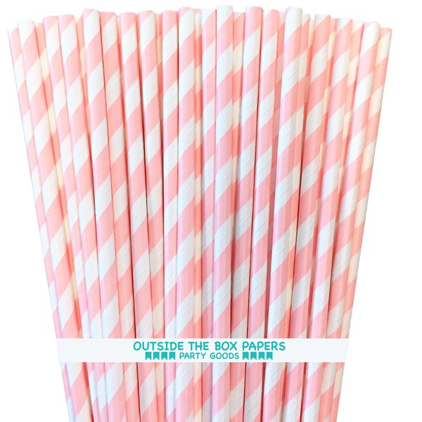 Striped Paper Straws - Light Pink White - Valentine Party Supply - 7.75 Inches - Pack of 100- Outside the Box Papers Brand