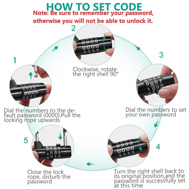 ORIA Long Shackle Combination Lock, 4.41x2.13x0.71'' Cable Lock, 4 Digit