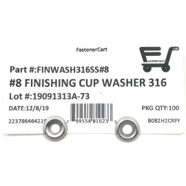 FAS (100) #8 Stainless Steel Finishing Washers Cup Washers - 316 Marine Grade
