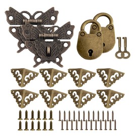 Vasemele Clasp for Wooden Box 2 Pieces Antique Padlock Hasp Retro Butterfly Shaped Latch Hasp Antique Hasp Latch Vintage Wooden Case Hasp with Metal Corner Protection Mini Padlock