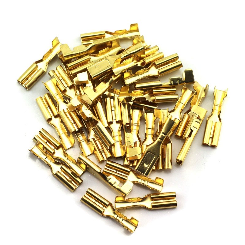 MEETOOT 100pcs 2.8mm Gold Female Spade Crimp Terminal with Insulating