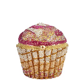 Usuisy Novelty Cupcake Minaudiere Handbags Women Evening Bag Party Crystal Clutch Bag Bridal Rhinestone Clutch Purse,Mini,Multi-Fuchsia