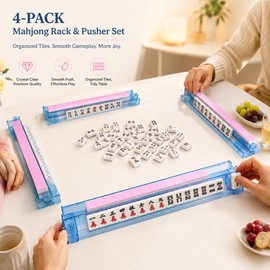 4-Pack Clear Mahjong Racks & Pushers for Game Night – Non-Slip ABS Tile Holders for American Mahjong