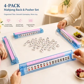 4-Pack Clear Mahjong Racks & Pushers for Game Night – Non-Slip ABS Tile Holders for American Mahjong