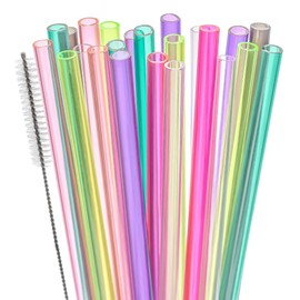 Dakoufish 22Pcs Replacement Straws for Short Mini 8 oz 10 oz Jars Tumblers,7 Inch Mix Color Reusable Plastic Straw With Cleaning Brush,Bpa Free
