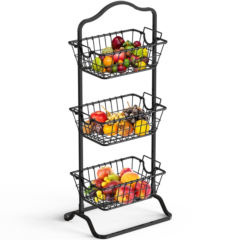 Simple Houseware 3-Tier Rigid Wire Market Fruit Basket Stand, Black