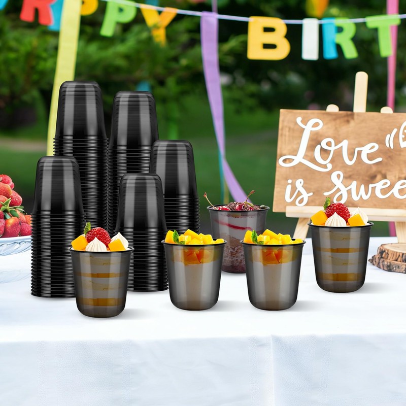 50 Pcs Disposable Stemless Glasses, 12 Oz Drinking Cups, Black