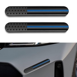 2PCS USA American Metal Flag Auto Fenders Emblem Sticker - 6"x 1" Adhesive Sport Badge 3D Embossed US Flag Car Decal Sticker - Patriotic Car Badge Decal Bumper Sticker for Auto SUV Window (Black/Blue)