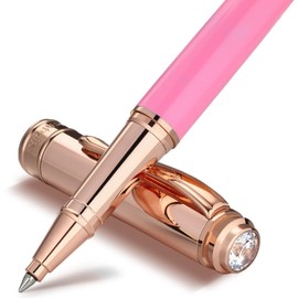 MCNTEIK Luxury Rollerball Pen, With 8mm Brilliant diamond,Vibrant Pink Pen,Attractive Real Rose Gold Finish, Schmidt Black Refill,Glitter Fancy Pens Gifts for Women Wedding Bridesmaid Office,Nice pen