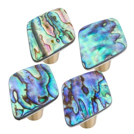 mookaitedecor Set of 4 Abalone Shell Cabinet Knobs with Screws, Rhombus Stone Pulls Handle for Dresser Drawer Cupboard Furniture Decorative