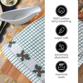 The Original poli-dri Kitchen Towel from Samuel Lamont 100% Cotton (Holly Leaves)