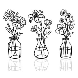 Homeily 3 Pcs Black Metal Flowers Wall Decor, Floral Wall Sculptures Minimalist Wall Art for Living Room Kitchen Bathroom Bedroom Cafe.