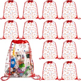 12 Pack Clear Baseball Drawstring Bags Ball Game Srting Backpacks 17 × 13 Inch Goodie Bag Drawstrings Transparent Party Favor Waterproof Sports Backpack Supplies Gifts for Gym Games Stadium