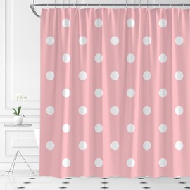 AYDSMYD Polka Dot Shower Curtain Pink White Geometric Polka Dot Cute Girl Modern Home Fabric Bathroom Curtains Decor Set Include Hooks,70" WX70 H