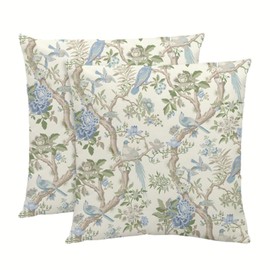 NIULAA Luxury Velvet Cushion Cover, 40 x 40 cm, Flower Cushion Covers, Set of 2, Soft Sofa Cushion, Vintage Square Decorative Cushion, Aesthetic Cushion, Decorative Item with Peonies and Birds