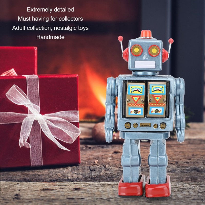 Metal Tin Robot Toy Retro Electric Rotating Figures Model Adult